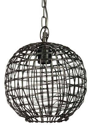 Relaxdays Lampe Käfig Kugel als Pendelleuchte Gitter aus feinem Metall als Leuchte H x D: ca. 140 x 22 cm Hängelampe aus Schmiedeeisen in Gitterform als moderne Design Deckenleuchte, schwarz
