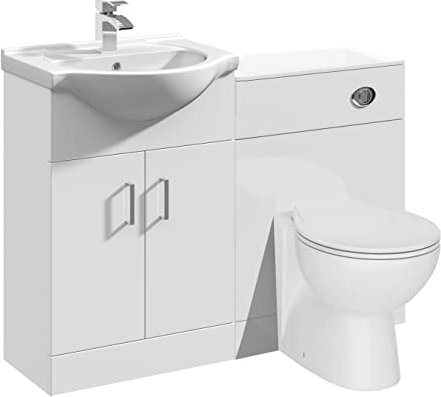VeeBath Linx 1150 Vanity Unit Furniture Set, Wash Basin Bathroom Sink, WC, Toilet Pan, Soft Close, Quick Release Toilet Seat with Concealed Cistern-White (Flat Pack)
