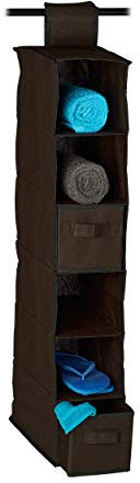 Relaxdays Hängeregal Stoff, Hängeaufbewahrung, 6 Fächer, 2 Schübe, für Kleiderschrank, HBT: ca. 82x14,5x30 cm, braun, 10020570_93