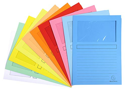Exacompta 50450E 10er Pack Fenstermappen Super PEFC zertifiziert Karton 160g/m² praktisch und robust für DIN A4 farbig sortiert Dokumentenmappe Einschlagmappe
