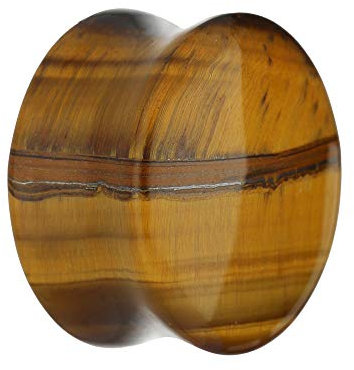 Treuheld® | 20mm Tigerauge Ohr Plug/Flesh Tunnel | Goldbraun | Schmuckstein-Kristall | Quarz-Mineral | Damen und Herren | Stein Tunnel Piercing