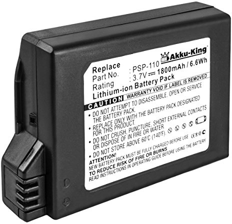 Akku-King Akku kompatibel mit Sony PSP-110 - Li-Ion 1800mAh - für PlayStation Portable PSP1000, 1000K (1. Generation)