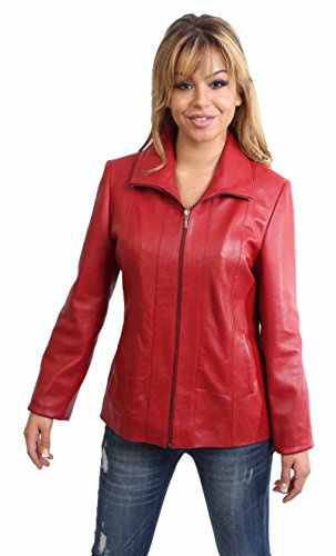 Chaqueta clásica de cuero real con cremallera para mujer, abrigo de piel de cordero semi ajustado Julia rojo, rosso, 40