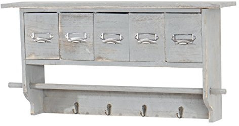 Mendler Garderobe HWC-C49, Wandgarderobe Wandregal, Vintage mit 5 Schubladen 32x65x13cm - Shabby Look, grau