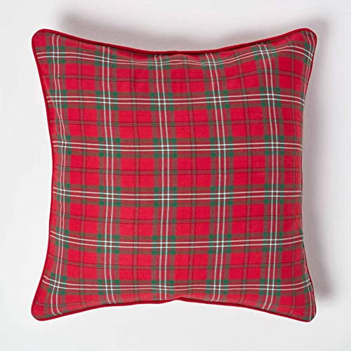 HOMESCAPES Housse de Coussin à Carreaux écossais Rouge, Housse de Coussin décoratif 60x60 cm en Coton
