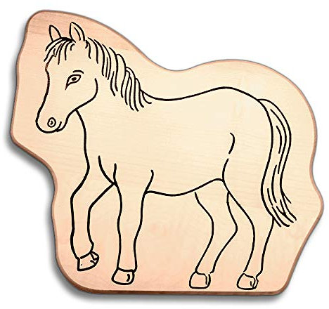 Kinder-Schneidbrett mit Tiermotiv Pferd aus unverleimten Ahornholz