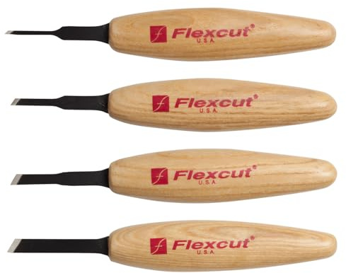 FLEXCUT Carving Tools, Skew Micro Tool Set, High-Carbon Steel Blades, with Solid Ash Handle, Set of 4 (MT200)