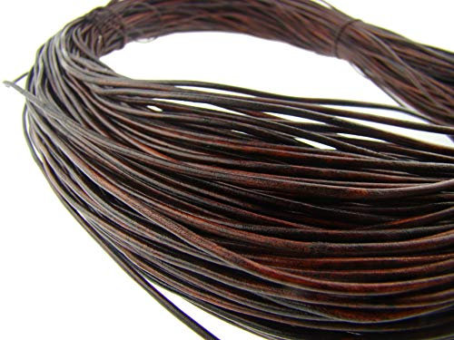 esnado Lederband, Lederschnur, Lederriemen 10 m. Rund 2,0 mm. Antik Braun