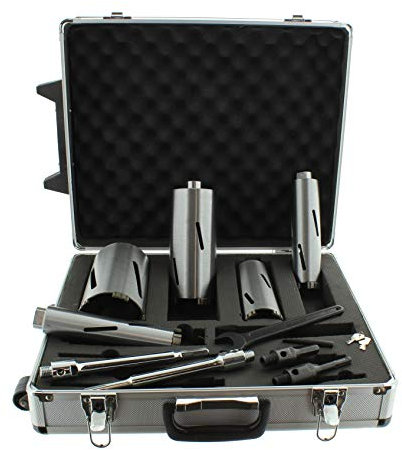 Juego de brocas de diamante M16, caja de perforación en seco, longitud útil 180 mm, diámetro 40, 52, 68, 82, 102 mm, con broca centradora, SDS Plus y adaptador hexagonal, corona de hormigón