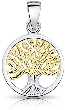 DTPsilver® Colgante de Plata de Ley 925 con Árbol de la Vida Chapado en Oro Amarillo - Colgante Árbol de la Vida