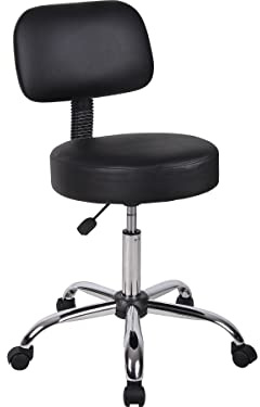 Boss Office Products B245-BK Be Well Medical Spa Stool with Back, Black