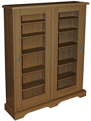 WATSONS Hampstead Oak Media Storage Cabinet – Glass Door Display Unit with Adjustable Shelves | Stylish Wooden Organiser for DVDs, Blu-rays & Games - Media Storage Cabinet - Oak