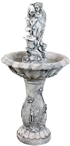Sunnydaze Fairy Flower Solar Water Fountain - 42-Inch Outdoor Water Feature with LED Light - for Garden, Patio, Decks