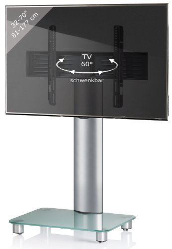 TV Standfuß 32-70 Zoll | VESA max. 600x400 | Fernseh Ständer aus Alu und Glas | TV Ständer Maße ca. H. 100 x B. 60 x T. x 44 cm | Fernsehstand Tosal