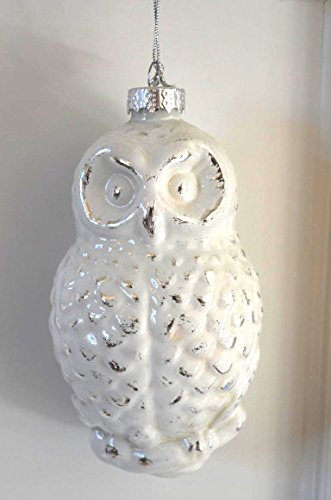 Baumschmuck Eule aus Glas Glashänger weiß silber Fensterdeko Weihnachtsdeko Kranz Deko Weihnachtsbaumhänger X-mas Weihnachten ca.13cm