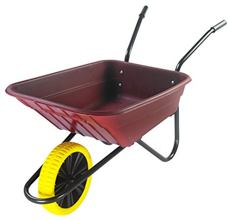 Walsall Wheelbarrows 90Ltr Shire Plastic Green Wheelbarrow Barrow in a Box, Burgundy - Puncture Proof Wheel