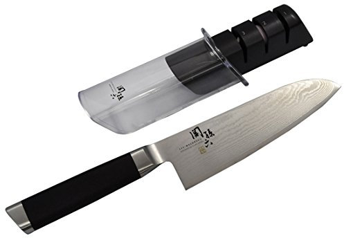 Kai Couteau Santoku Damas [fonction extrême Magoroku recommandé Couteau de cuisine Diamant Affûteur d'épées] 165 mm AE5200 & Aiguiseur diamant et céramique AP0308