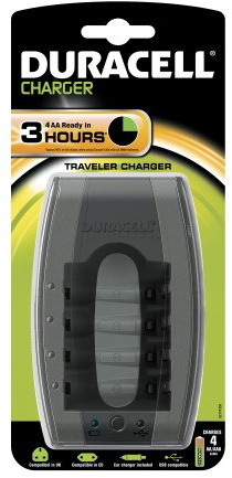Duracell CEF23 Traveller Battery Charger with USB Outlet/Car Adapter and UK and EU Mains Plug