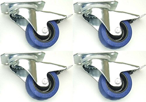 4 Stück 80mm Blue Wheels mit Bremse/Feststellbremse Lenkrollen Transportrollen 140kg / Rad - INDUSTRIEQALITÄT (4 x Brems)