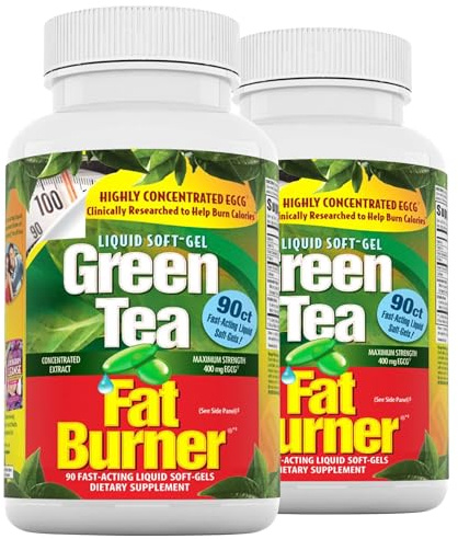 Applied Nutrition Green Tea Fat Burner - 90 Liquid Soft-Gels, Pack of 2 - Increases Calorie Burning & Supplies Powerful Antioxidants - 90 Total Servings