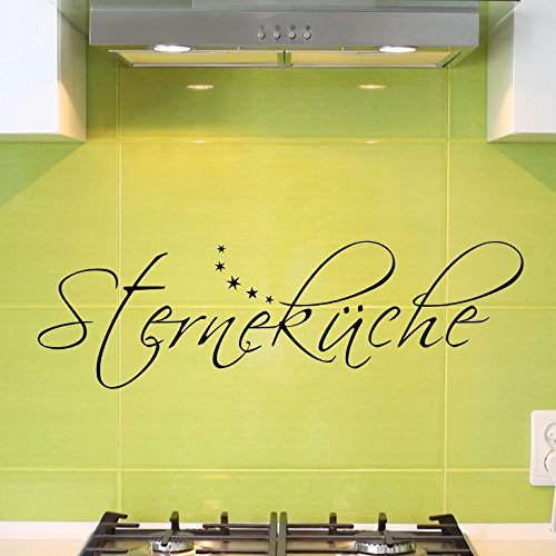 Grandora Wandtattoo Wort Sterneküche I dunkelgrün (BxH) 80 x 25 cm I Küche Esszimmer Sticker Aufkleber Wandaufkleber Wandsticker Worte Sterne Essen W768