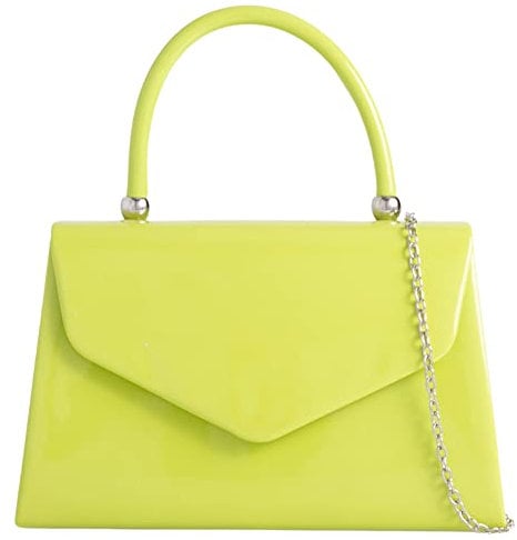 fi9® BNWT - Bolso de mano retro de charol para novia, boda, noche, fiesta, bolso de mano, medium (Verde lime)
