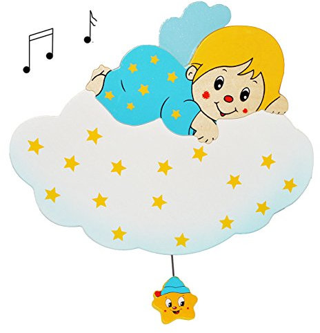 alles-meine.de GmbH Spieluhr aus massiven Holz - Blauer Engel auf Wolke Wiegenlied - Guten Abend Gute Nacht - Kinderzimmer Melody - Musikspieluhr für Kinder mit Spielwerk - W..