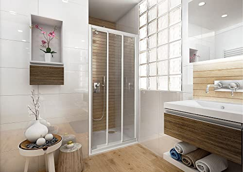 Porte de douche coulissante 3 vantaux 85/90 Ancoswing, verre sécurité 3mm, profil blanc