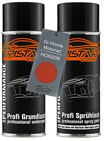 TRISTARcolor Motorradlack Spraydosen Set für Honda Motorrad HON206 Candy Blaze Orange Grundlack Basislack Sprühdose 400ml