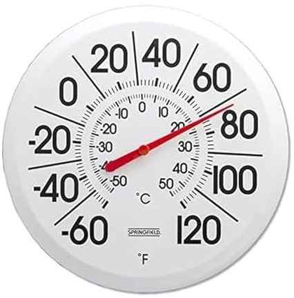 Springfield Indoor Outdoor Big and Bold Thermometer with Mounting Bracket, Easy to Read Numbers for Patio, Pool, and Indoor Areas, 13.25-Inch, White
