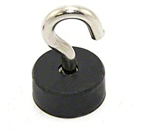 Rubber Coated Pot Magnet with M5 Hook for DIY, Engineering, Manufacturing, Hanging and Holding Applications - 22mm dia x 10mm thick - 2.4kg Pull
