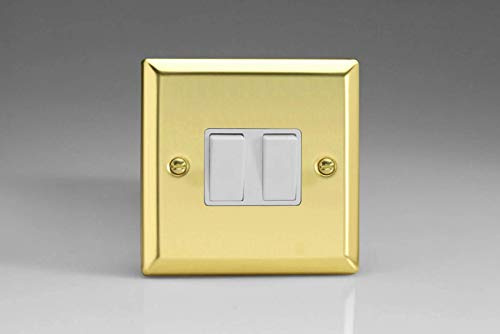 Varilight XV2W Rocker Switches 2 Gang Victorian Brass White