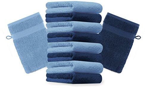Betz 10 Stück Waschhandschuhe Premium 100% Baumwolle Waschlappen Set 16x21 cm Farbe dunkelblau und hellblau
