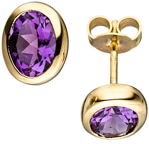 Paar Ohrstecker Ohrschmuck Amethyst violett lila oval 585 Gold Gelbgold
