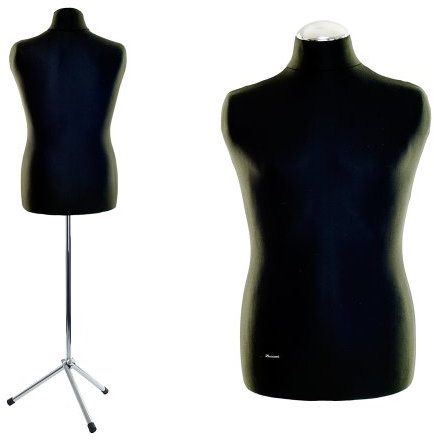 LUCCESI | Schneiderpuppe | Größe L (Large/50-52) | Männlich (Male) | Wechselbezug schwarz | Metall-/Chrom-Dreibein | weitere Größen (weiblich/Female) S - XL