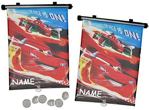 alles-meine.de GmbH 2 TLG. Set Sonnenschutz Rollo - Cars - incl. Namen - für Fenster und Auto Seitenscheibe - Sonnenblende - Jungen Kinder Baby - Sonnenrollo - Mc Queen Francesco..
