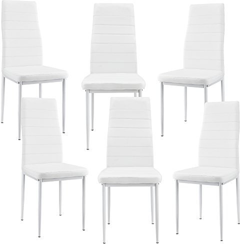 [en.casa] 6 x Esszimmerstuhl (weiß) mit hochwertigem Kunstlederpolster für Esszimmer/Wohnzimmer/Küche - Set