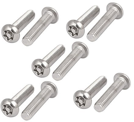 sourcing map M6x25mm 304 Cabeza de botón de acero inoxidable a prueba de manipulaciones de Seguridad Tornillos Torx 10pcs