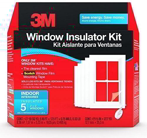 3M Innenfensterisolierung, Isolator-Kit für 5 Fenster, 0,9 m x 1,5 m, hält kalte Luft draußen und warme Luft hinein, inklusive Wärmeschrumpf-Fensterfolie und Scotch-Fensterfolien-Montageband (2141W-6)