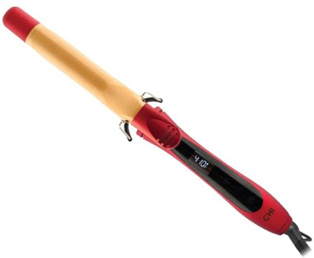 CHI Air Texture Fire Red Ceramic Curl Iron, Hair Curler For Smooth & Shiny Curls, Adjustable Temperature & Automatic Shut-Off, 1 Barrel