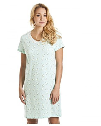 Camille Womens Smooth Soft Cotton Summer Nightshirts 10-12 Mint Flower