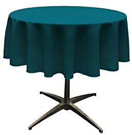 LA Linen Poplin Round Tablecloth, Polyester, Dark Teal, 51-Inch