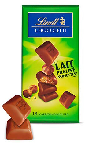 Lindt - Carrés Lait Praliné Noisettes CHOCOLETTI - Chocolat au Lait - 100g - lot de 5