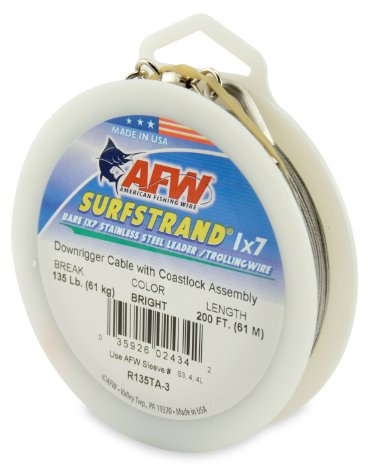 American Fil de pêche Surfstrand 1 x 7 Acier Inoxydable Treuil Fil assemblée (Standard), R135TA-3, coloré, 135 Pound Test, 200 Feet