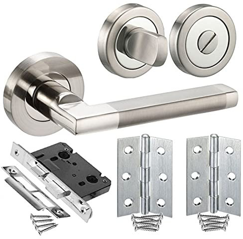 New Bathroom Door Pack Handles, Lock, Turn & Hinges H23 HB Pack- from Handle King
