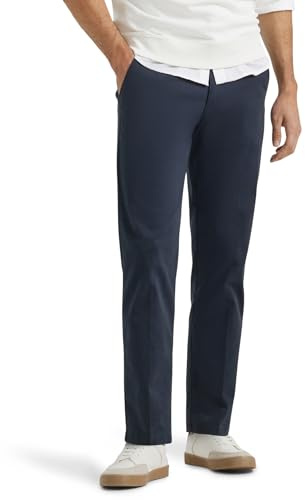 Lee Men's Extreme Motion Flat Front Regular Straight Pant Navy 34W x 34L