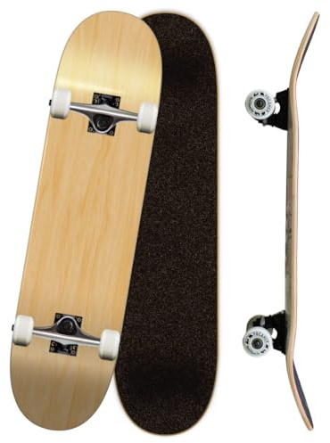 Yocaher BlackWidow Professionelles komplettes Skateboard mit 7-lagigem Ahorn-Deck, 19,7 cm, Premium-Griffband, Achse aus Aluminiumlegierung, ABEC-9-Kugellager (komplett – 7,75 – Natur)