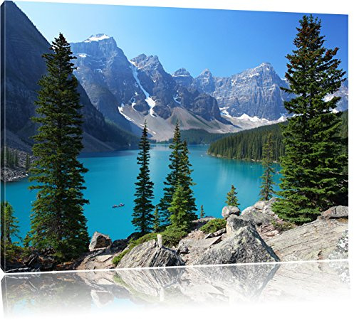 Pixxprint Moraine Lake kanadische Berge, Größe: 80x60cm, Leinwandbild, fertig gespannt, Wandbild, Dekoration, Kunstdruck, kein Poster