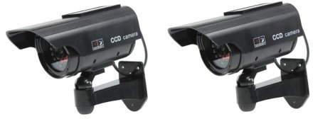 Ex-Pro® Black SOLAR Dummy/Fake CCTV Security Camera/Outdoor Camera with Solar panel for flash LED [Pack of 2] [LARGE Version]
