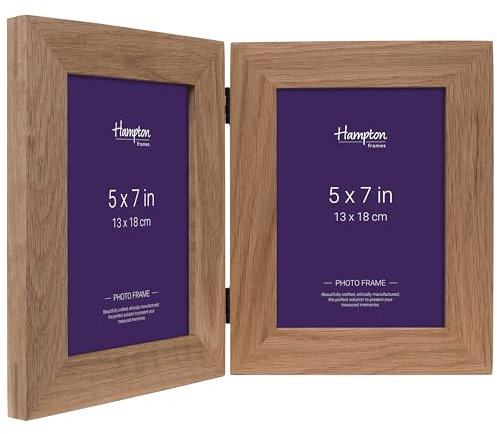 Hampton Frames Nueva Inglaterra Marco de Fotos, Roble Macizo, Natural, Hinged Double 5 x 7 (13 x 18 cm)